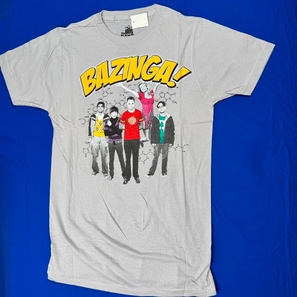 Big Bang Theory Bazinga Graphic T Shirt Grey Pop Culture Tee Size Small