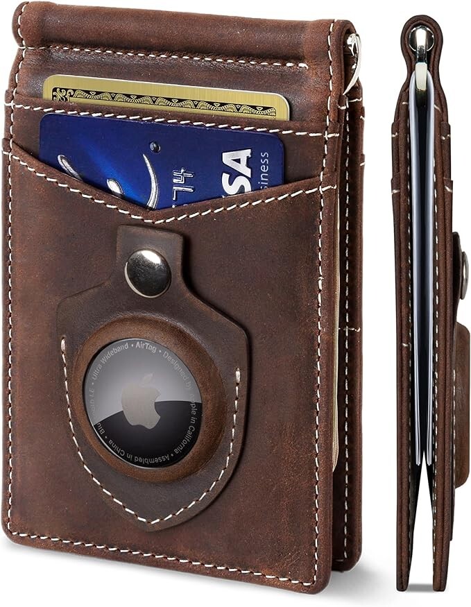 SERMAN BRANDS Rogue AirTag RFID Blocking Leather Money Clip Bifold Wallet Brown
