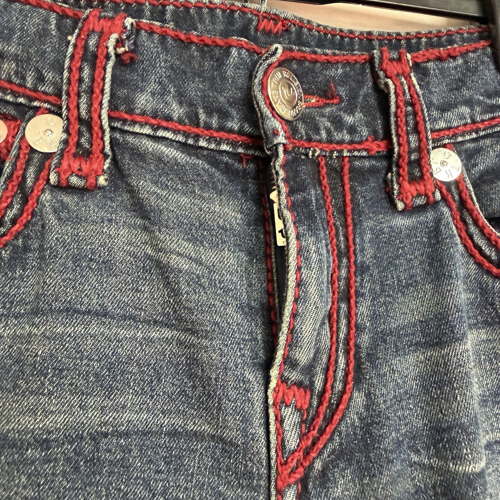 True Religion Men’s Ricky Relaxed Straight Jeans Red Rope Stiching