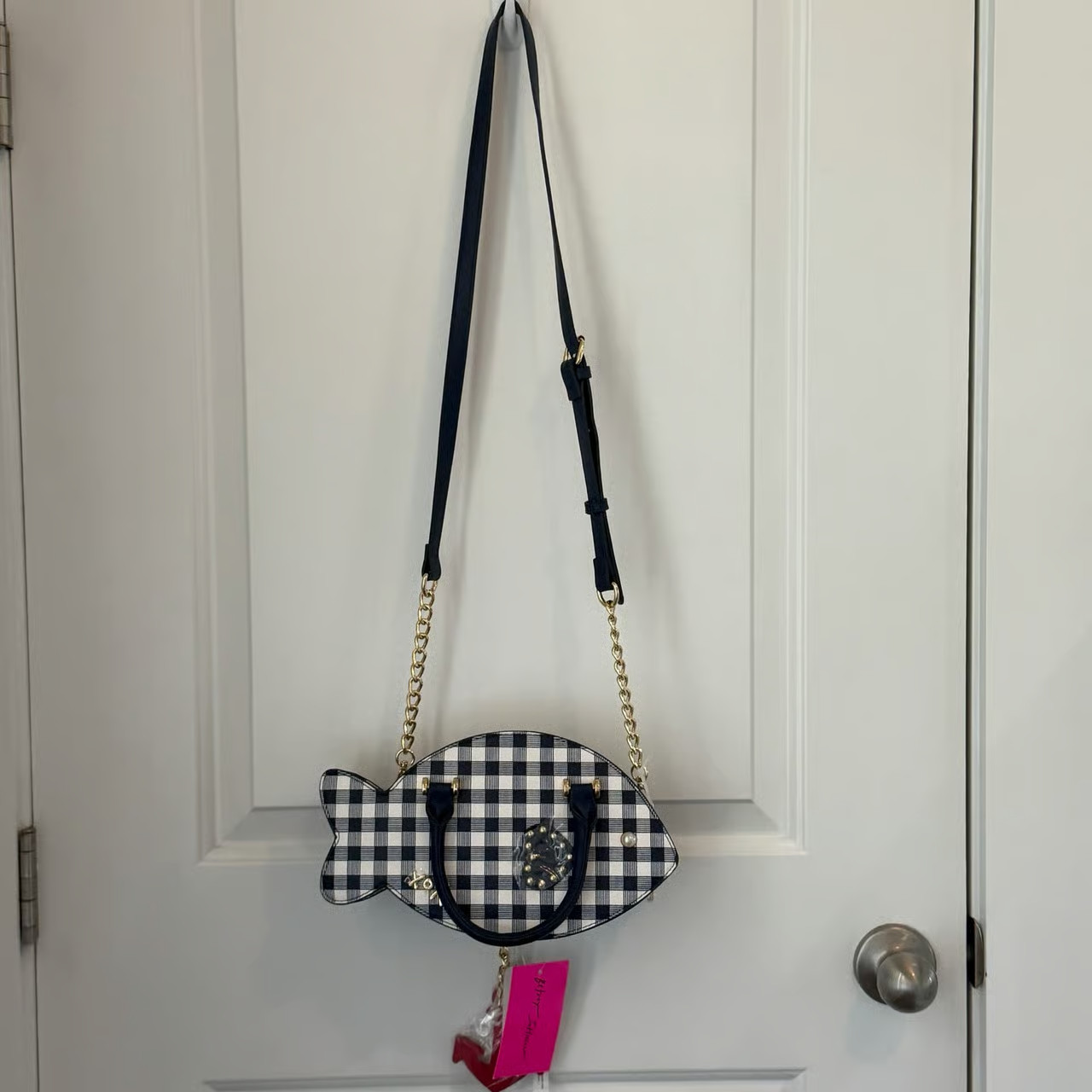 Betsey Johnson BM30800 Blue Gingham Fish Crossbody Bag Purse NEW RELEASE NWT