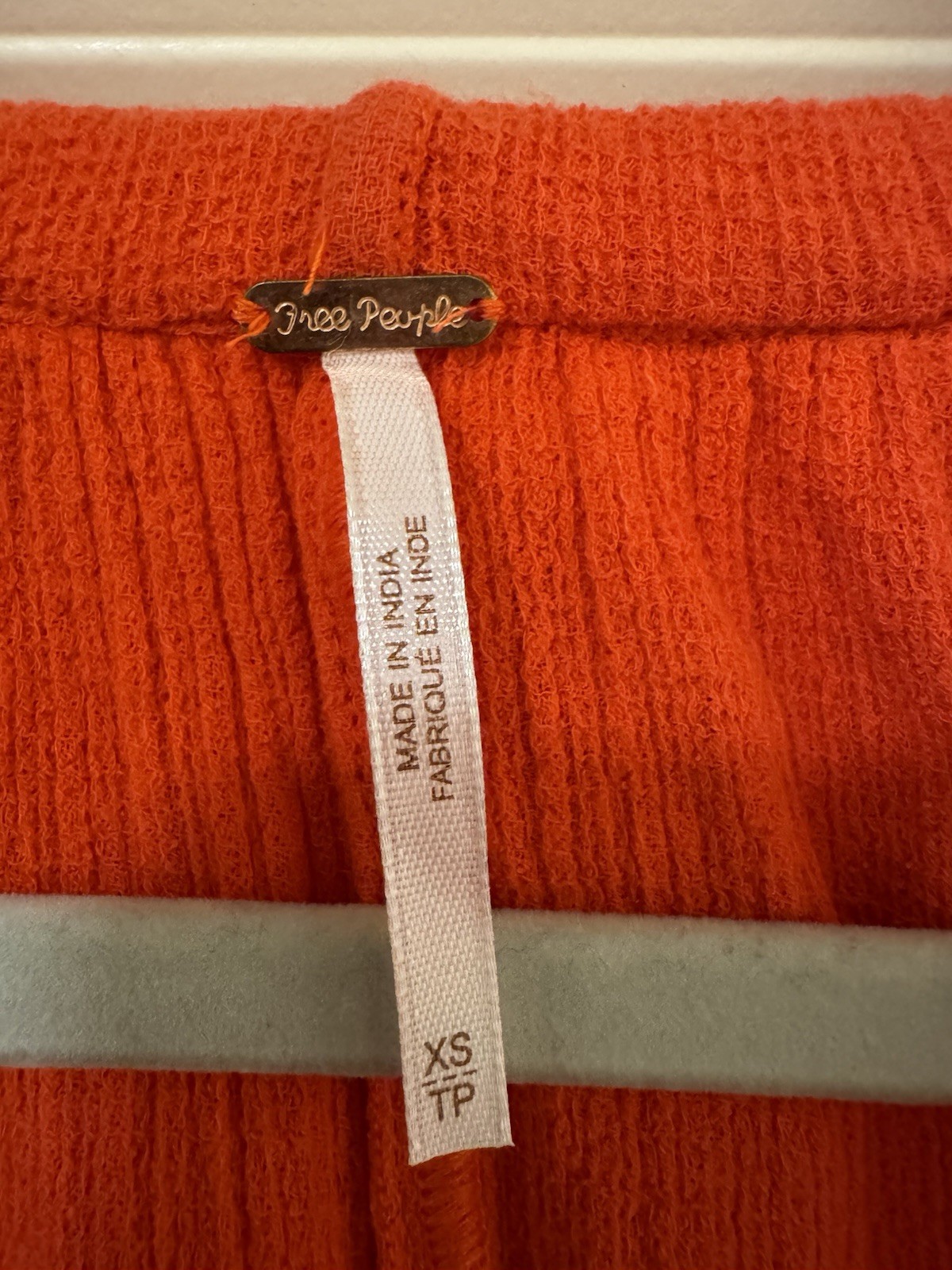 Free People Orange Knit Hoodie XS 100% Cotton V-Neck Hooded Cropped Tassel