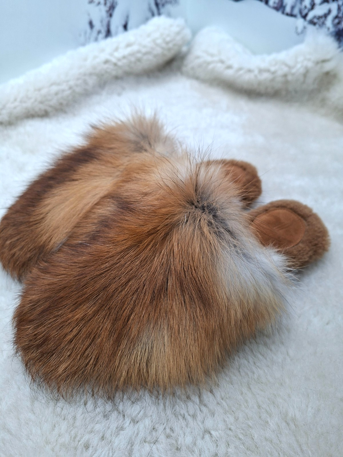 Red Fox Fur Slippers for Women, Genuine Fur Home Shoes, Gift for women