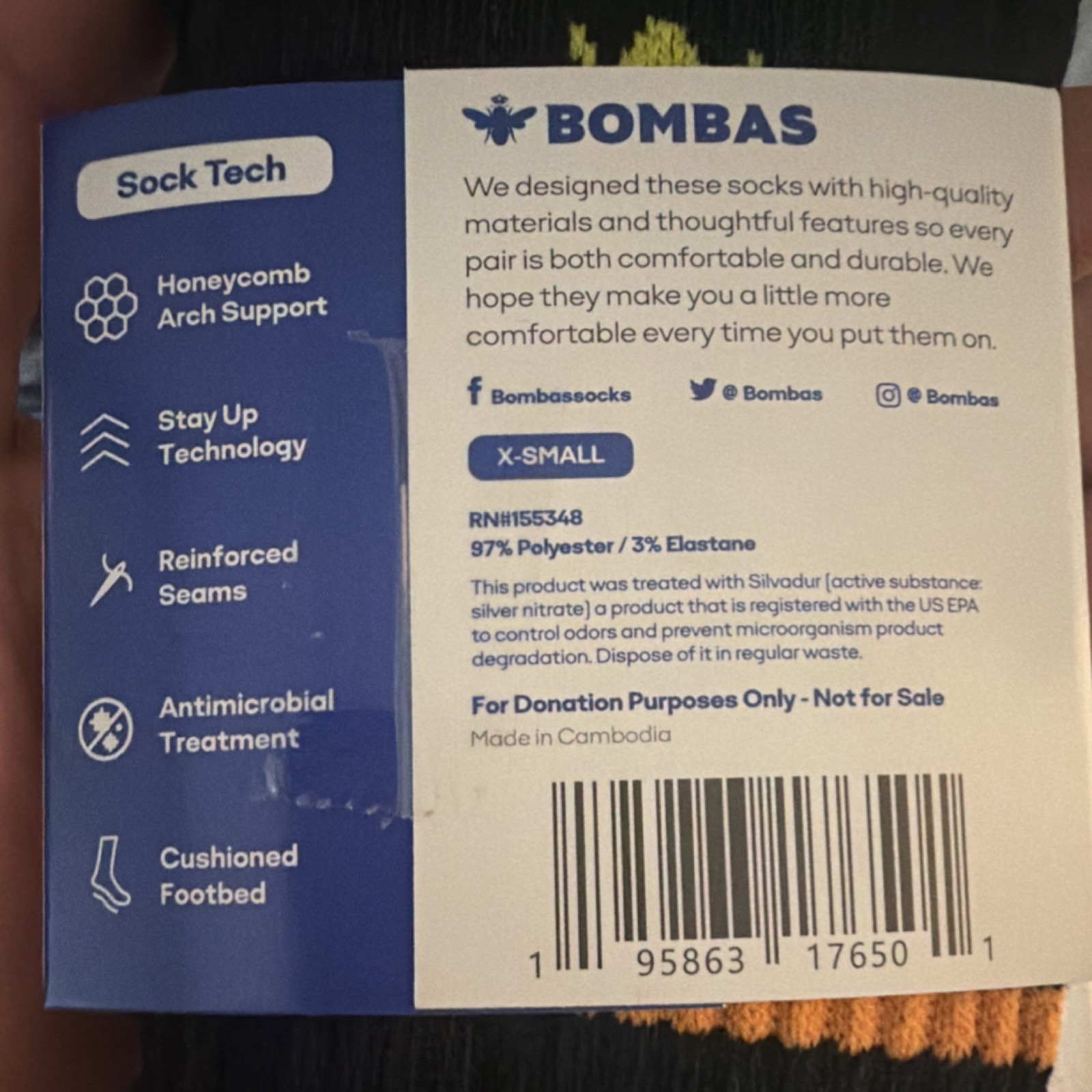 Bombas XS Crew Socks Black Bee Geometric Arch Support Cushioned 12 for $39.99