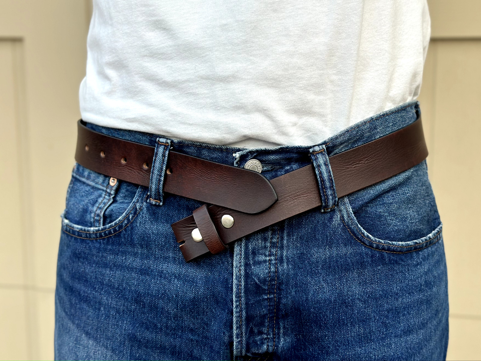 Handmade Genuine Men’s Belt Full Grain Leather Without Buckle Heavy Duty Western
