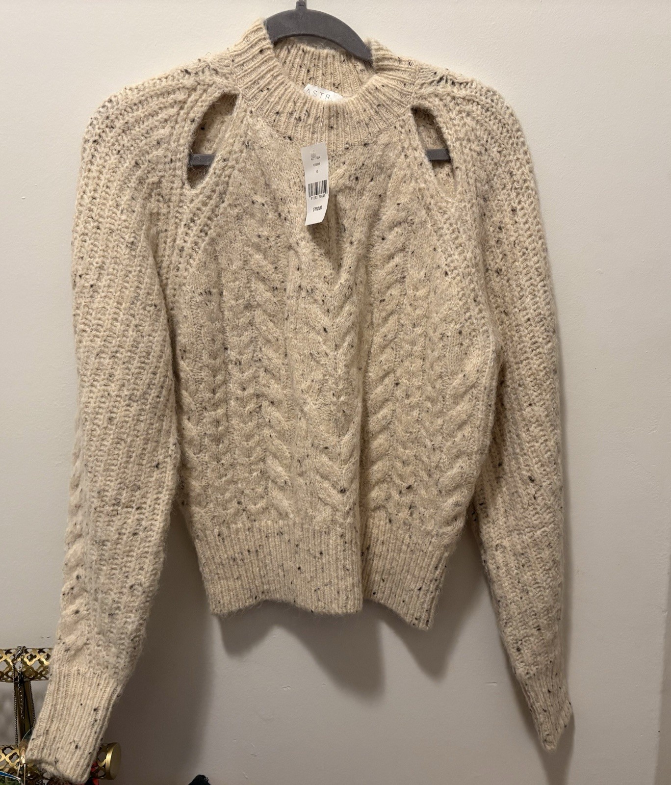 ASTR The Label Cream Speckled Knit Crew Neck Raglan Long Sleeve Sweater XS
