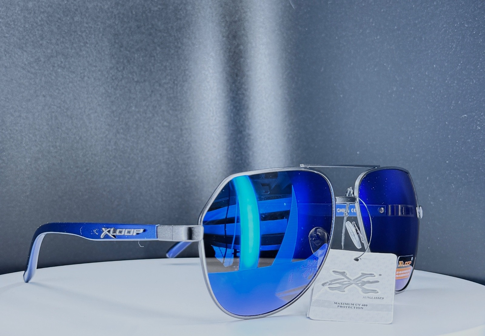 XLOOP 8XL1460 BLACK BLUE Mens Aviator Sunglasses Mirrored Blue Lens