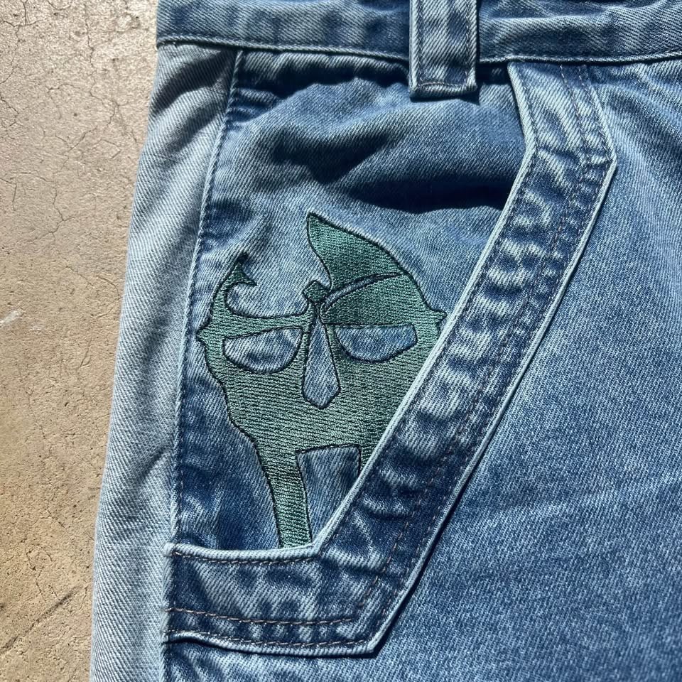 Swindler MF DOOM Jeans 32 x 30 JNCO Style Baggy Skater Embroidered Wide Denim