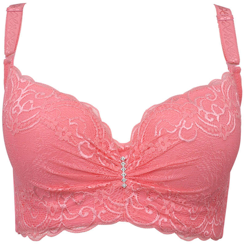 Women Push Up Bra Lace Underwire Plunge Brassiere Deep V Underwear C D DD E Cup