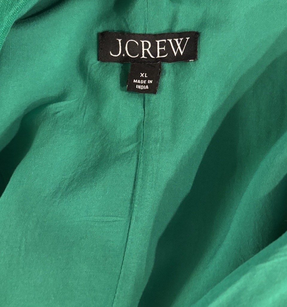 J Crew Linen Women’s Dress Kelly Green Shift Minimal Coastal Preppy Capsule XL