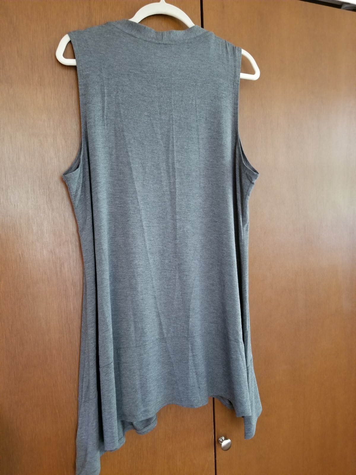 LOGO Lori Goldstein V-Neck Button Front Sharkbite Vest, Gray, Women’s Plus Size