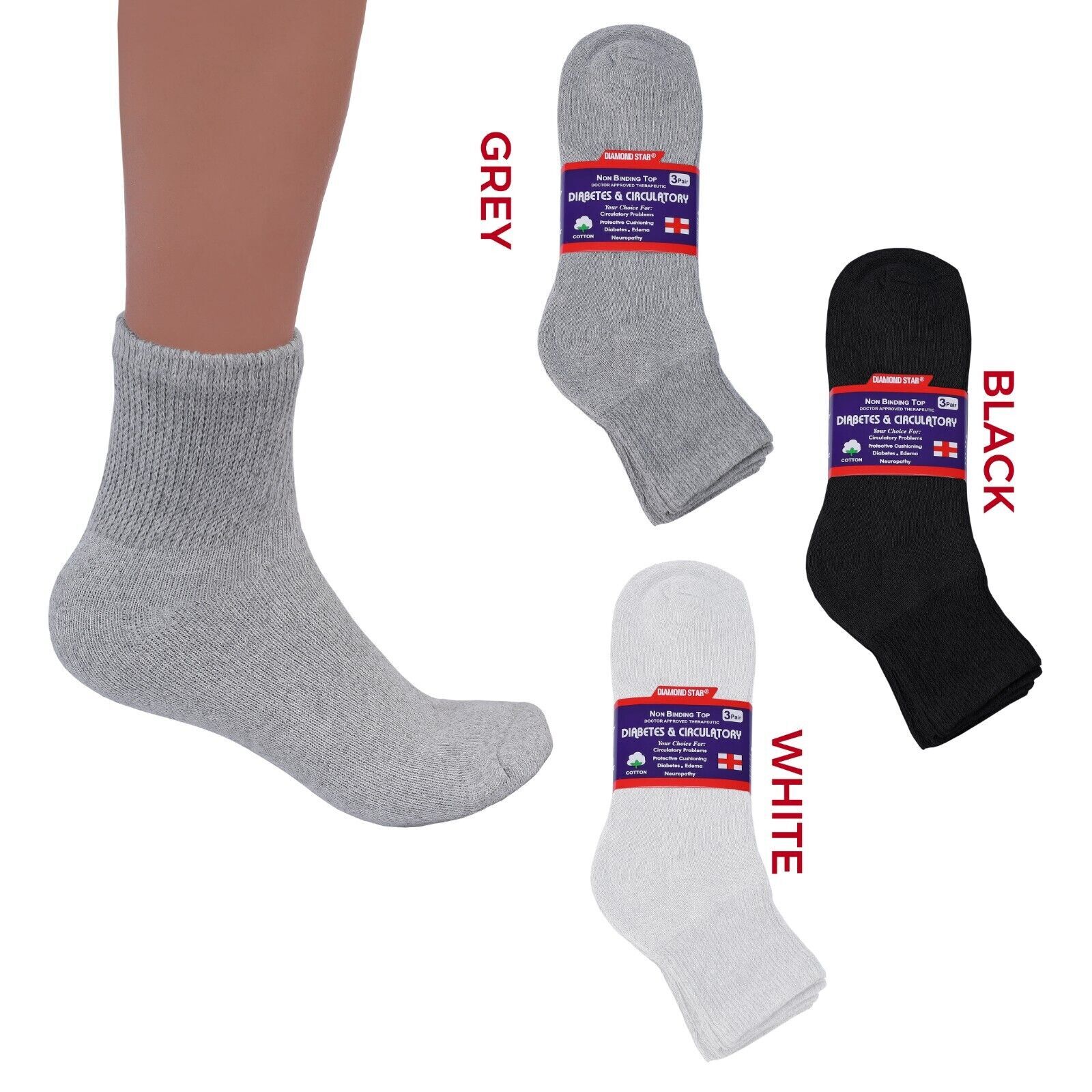 Diabetic Ankle Socks Mens Circulatory Health Socks 3 12 Pairs 9-11 10-13 13-15