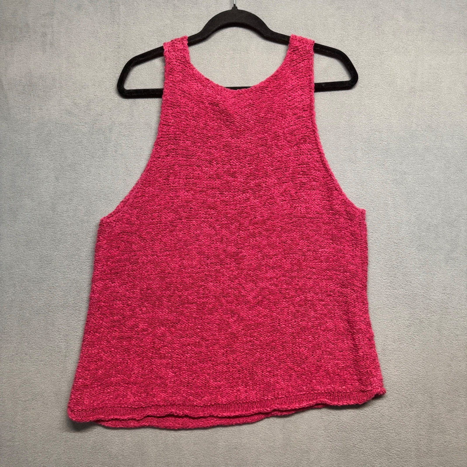 Vtg J Jill Tank Top Lagenlook Loose Fit Cotton Linen Knit Sleeveless XL Pink