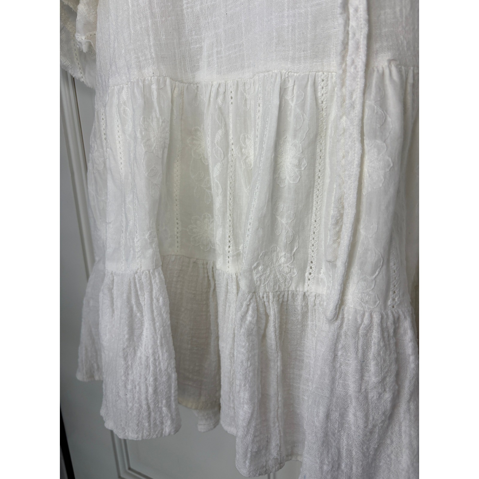 Easel Babydoll Top Large White Eyelet Embroidered Tiered Cotton Gauze Boho