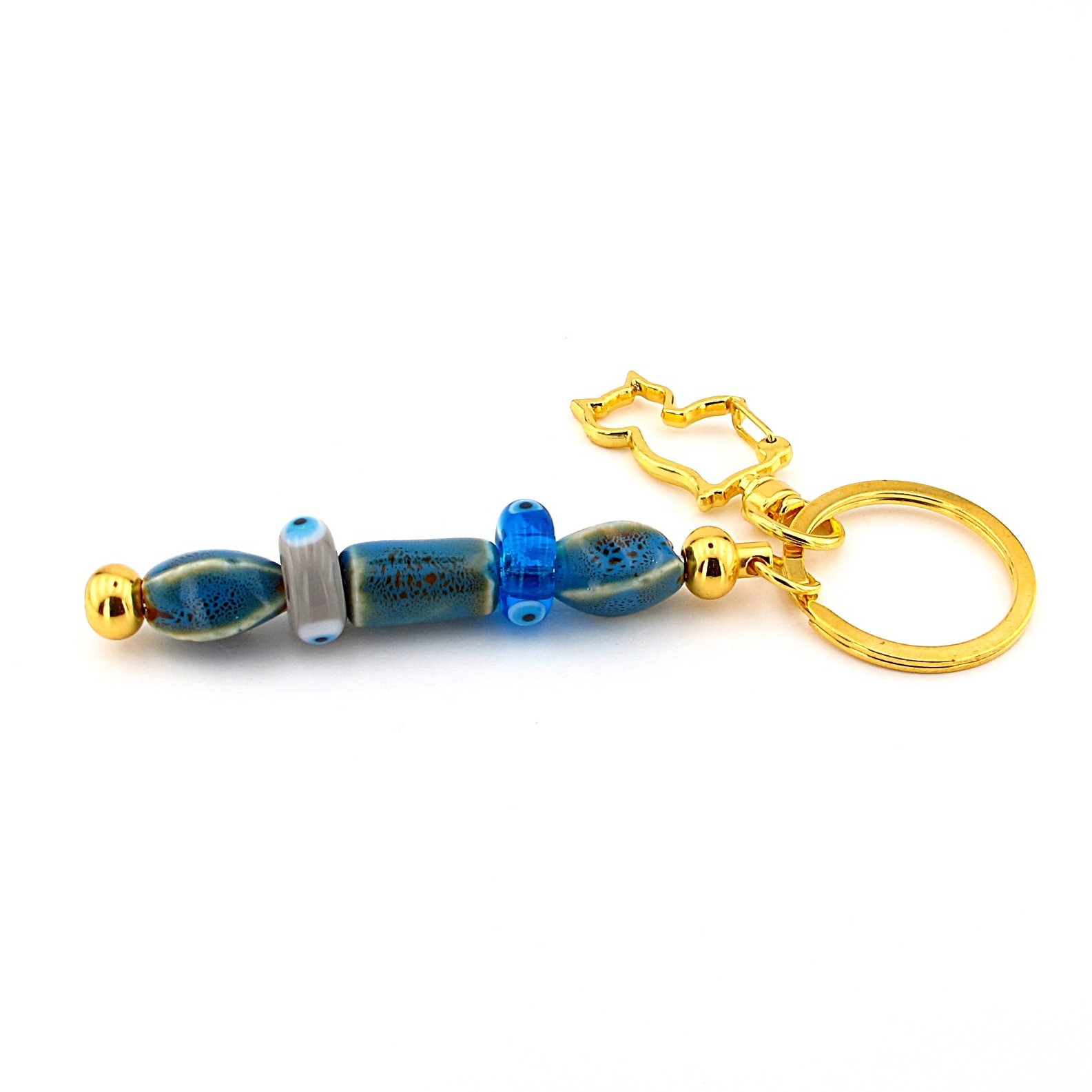 Handmade Ceramic Glass Evil Eye Keychain Cat Purse Bag Charm Screw Off BCH04