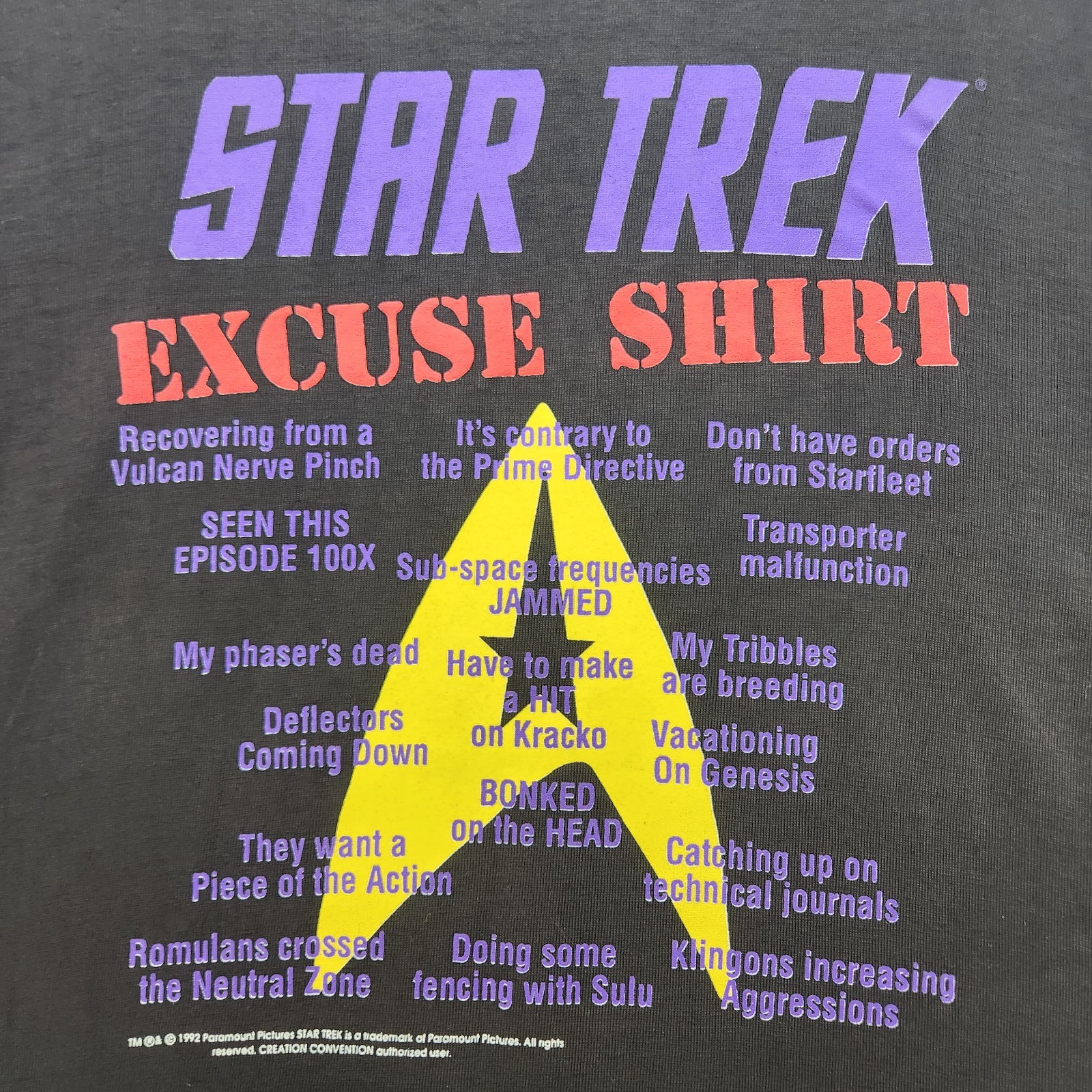 Horizon Vintage 1992 Star Trek Excuse Shirt Single Stitch Multicolor Men S Large