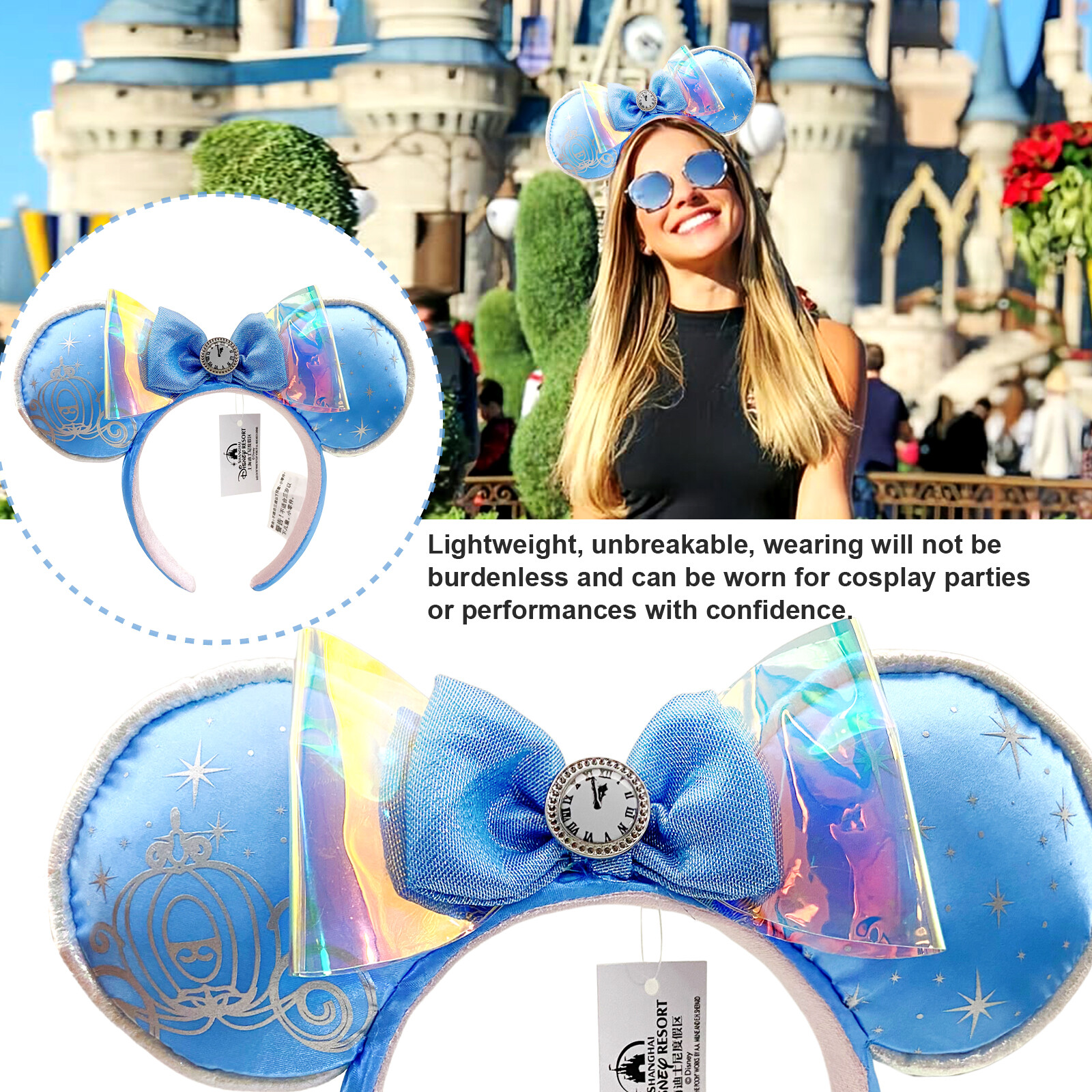 Disney-Park’s 2025 Cinderella Minnie Mouse Blue Ears Headband Disneyland NWT