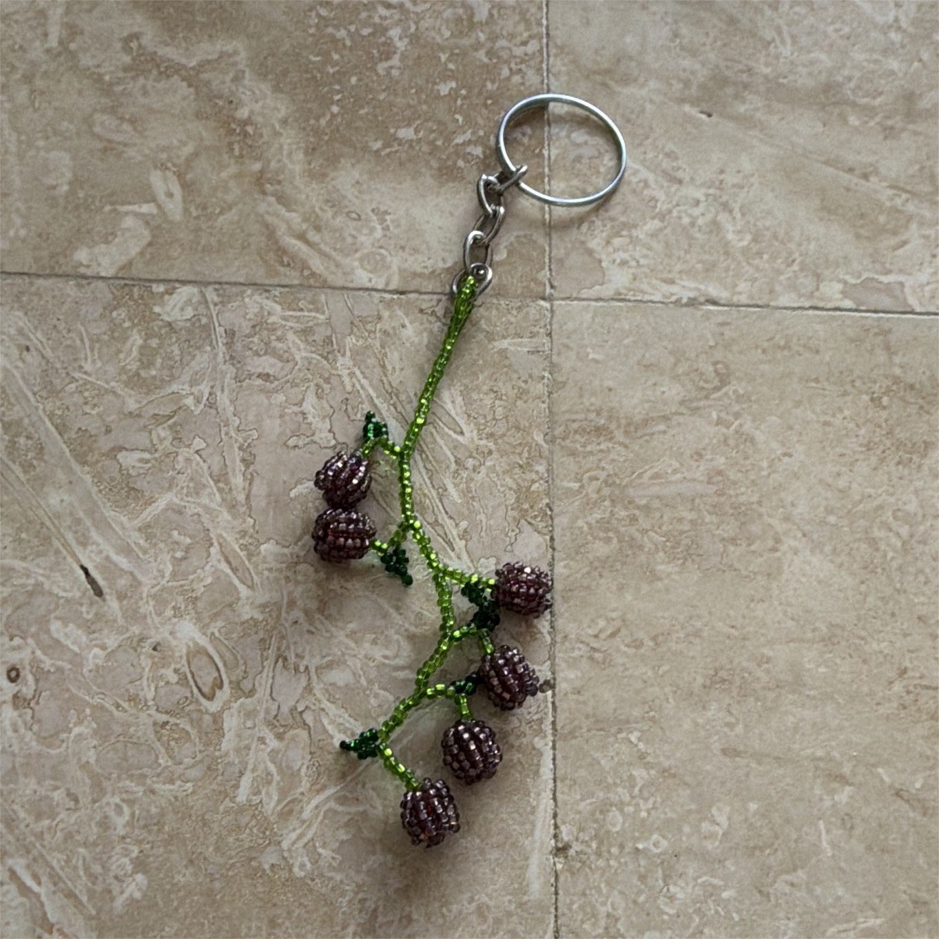 Green Purple Silver Beaded Metal Keyring Key Chain Charm Women