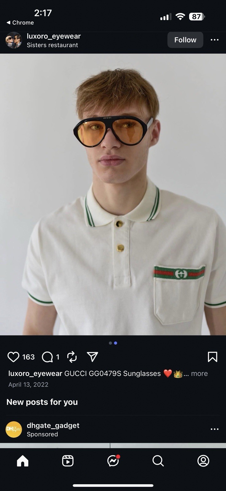 Gucci GG0479S Unisex Aviator Acetate Sunglasses Black Yellow Men And Women