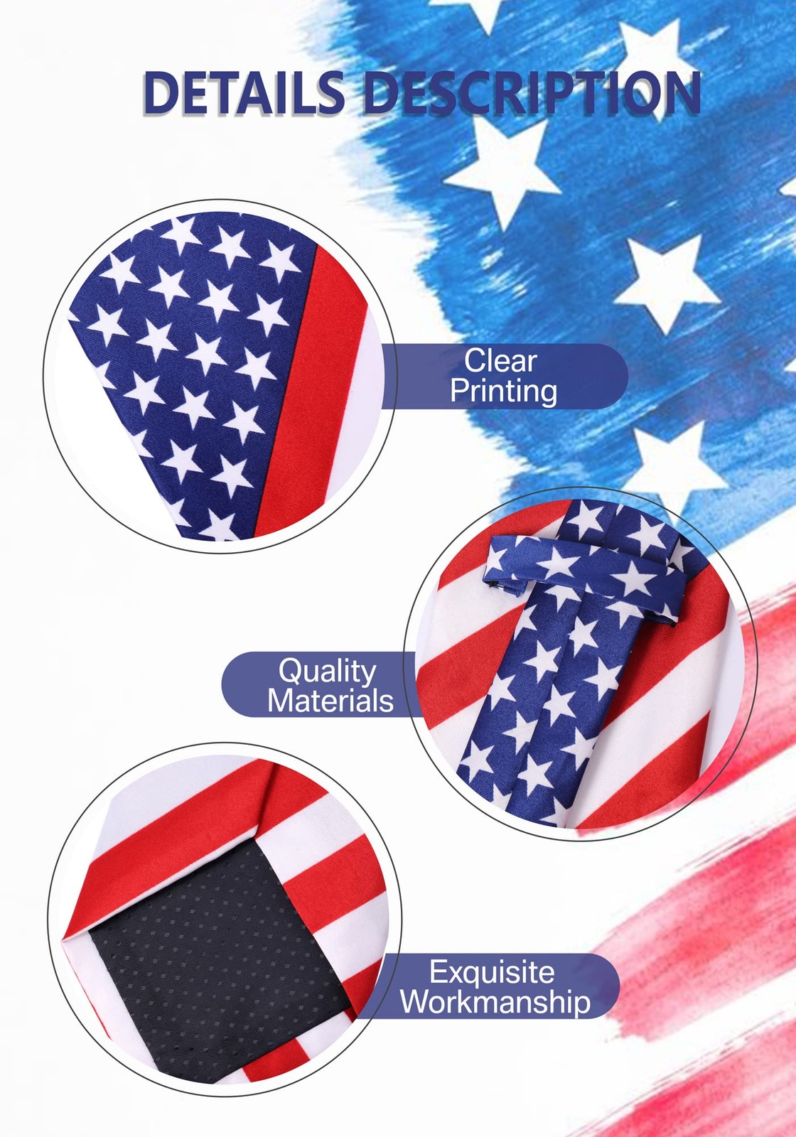 Mens American Flag Necktie Bowtie Pokect Square Stars Stripes Patriotic Tie f…