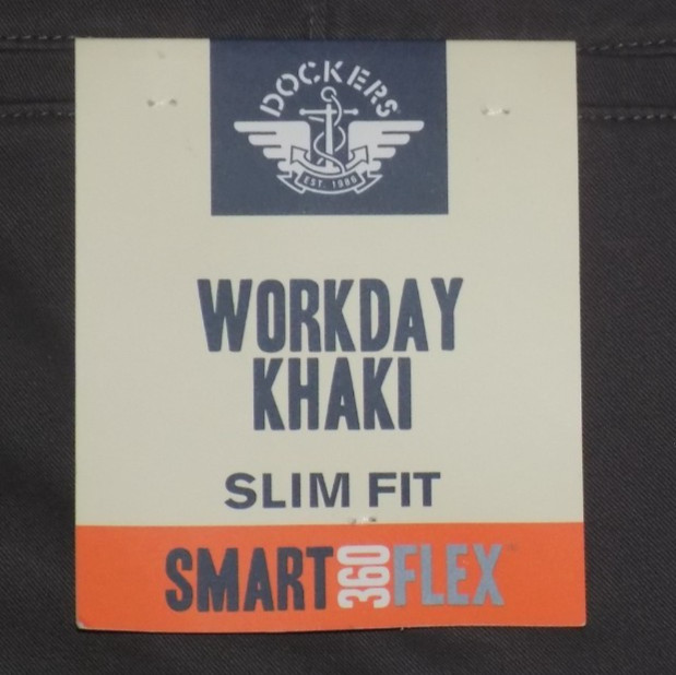 DOCKERS Men’s Workday Khaki 4-Way Stretch Slim Fit Pants Dark Gray 33X32 New