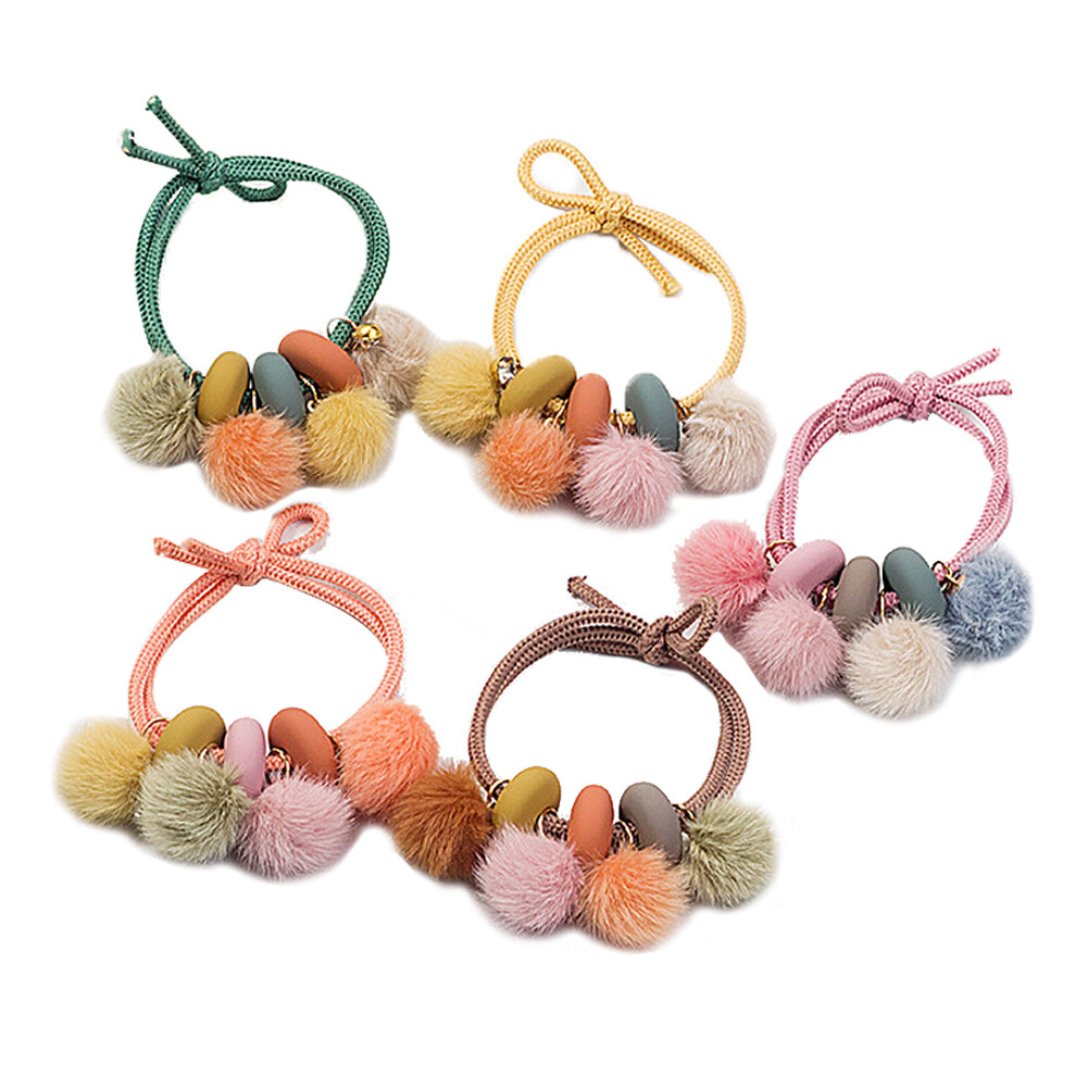 US 5Pcs Hair Tie Elastic Band Scrunchies Crystal Pompom Pearl Ponytail Holder