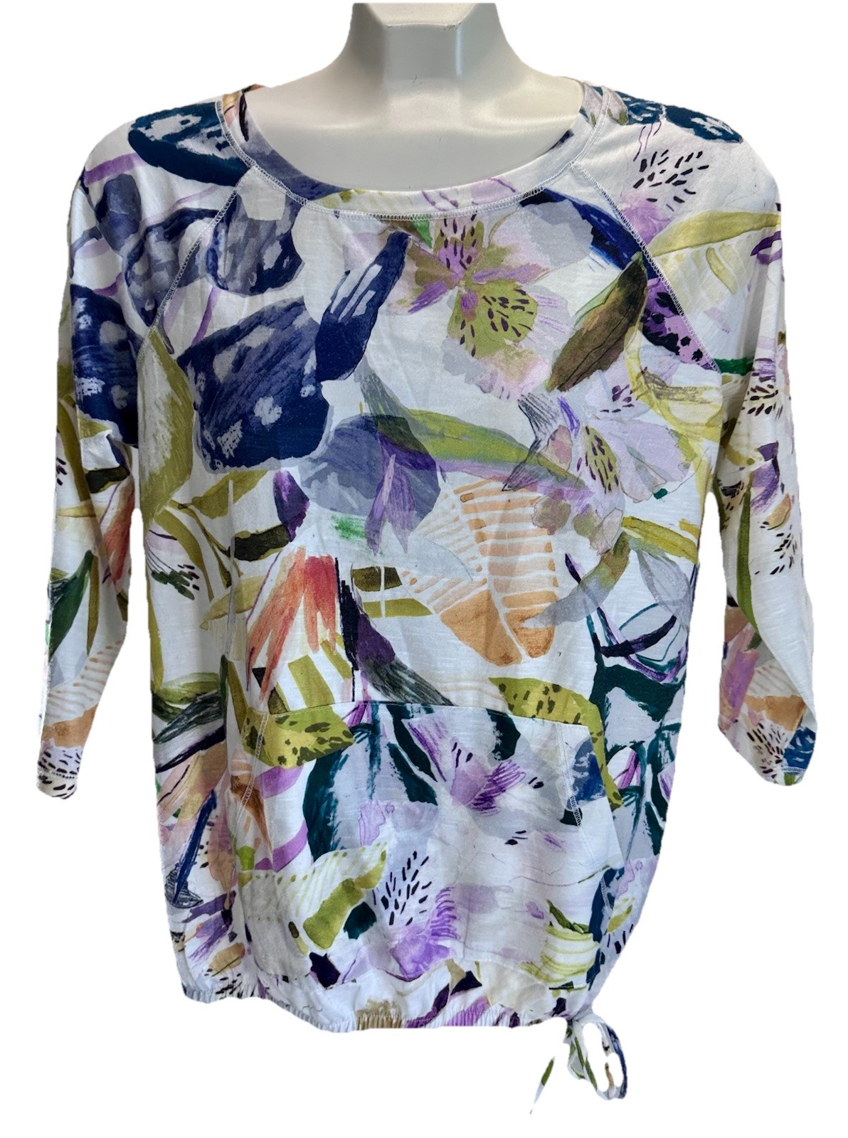 Christopher & Banks Women Floral Print 3/4 Sleeve Size Medium Polyester Spandex