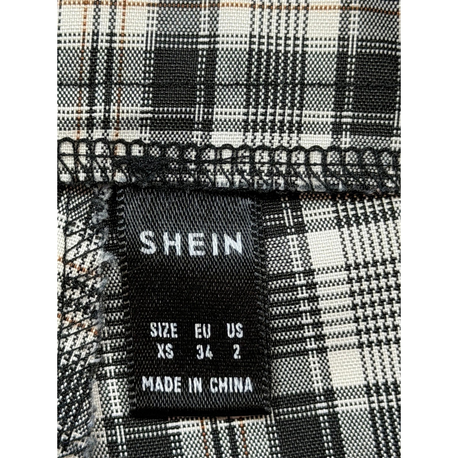 SHEIN Plaid Trousers Womens XS Black White Good High Waisted Flare Checkered