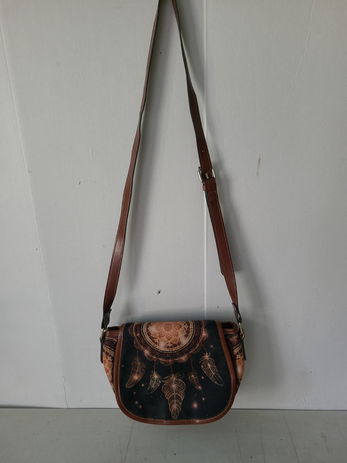 Small Bohemian Dream Catcher Themed Purse. Button Shut 2 Pockets Removable Strap