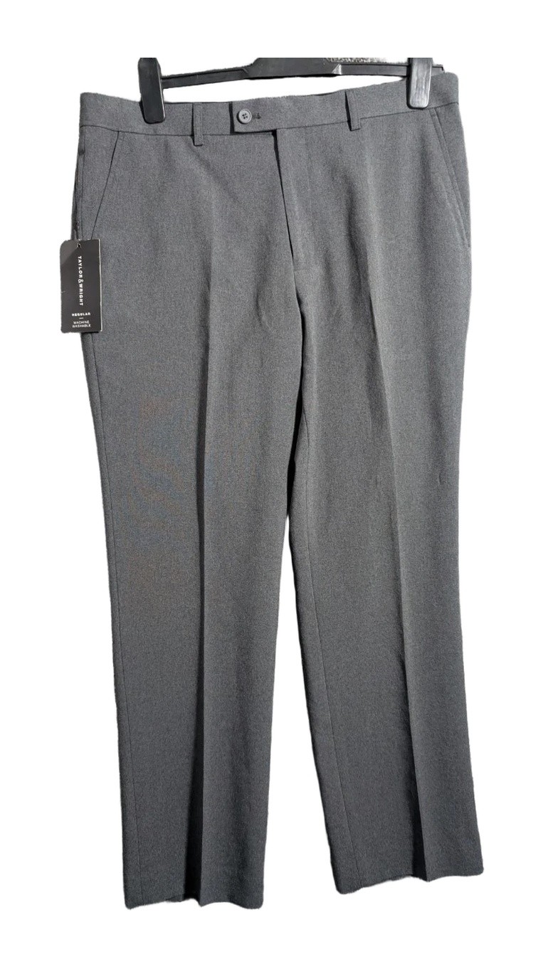 Taylor & Wright Mens Trousers 34in Waist 29in Leg Grey Regular Fit Polyester