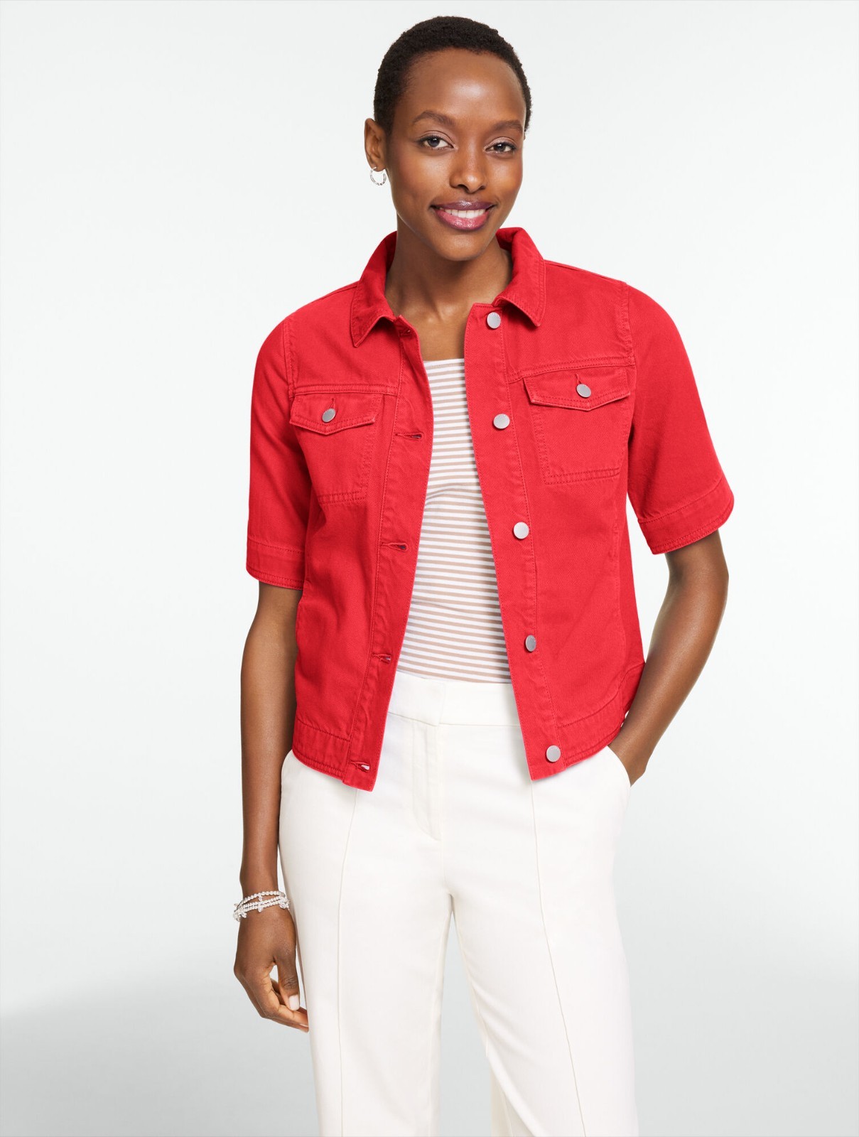 Short Sleeve Jean Jacket at Talbots, NWT $119, All size, color RED POP
