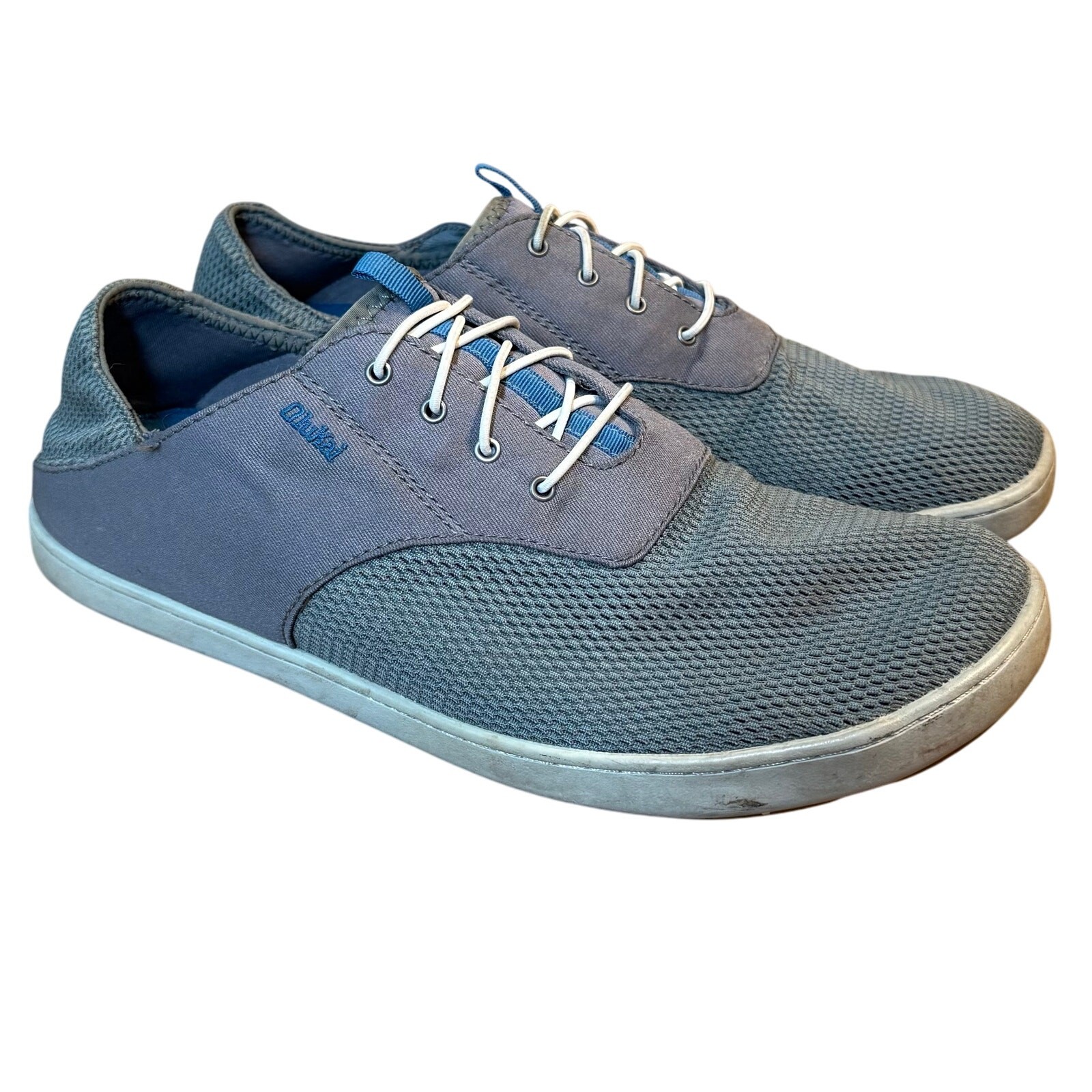 Olukai Boat Shoes Nohea Moku No Tie Beach Casual Slip On Gray/Blue Men’s Size 11