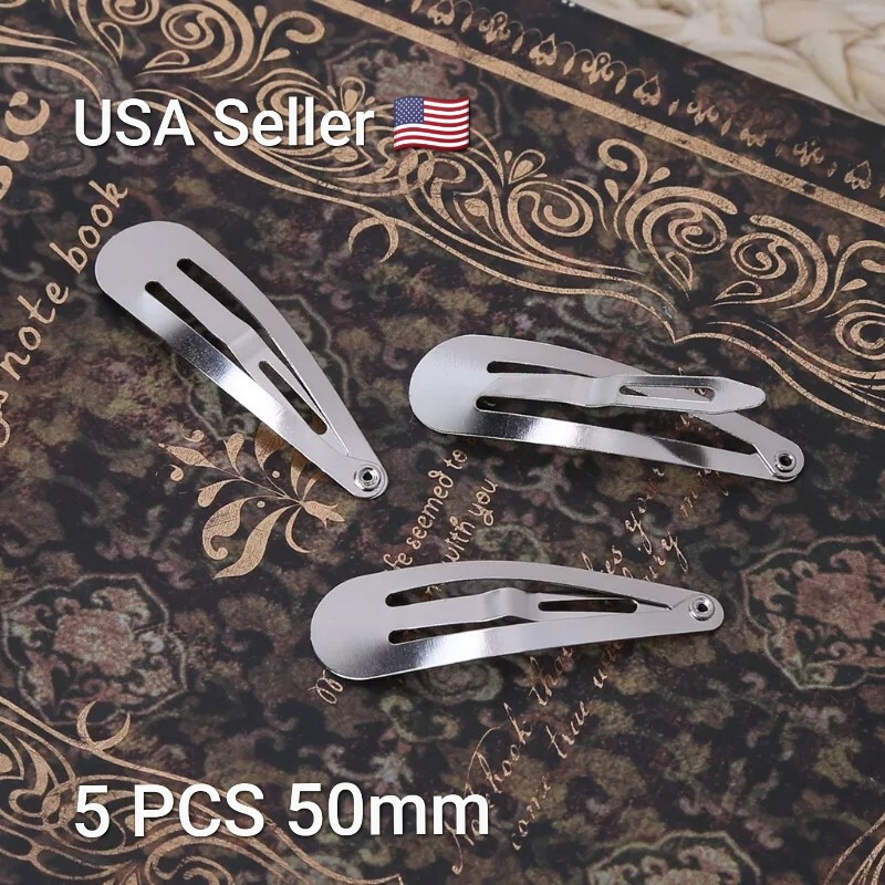 New 5 pcs 50mm Silver Tone Snap Hair Clips Craft Bow Women Girls Metal Hairpin
