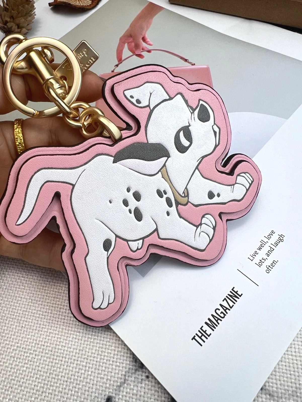 NWT Chalk/Pink Leather Bag Charm Keyring Fob