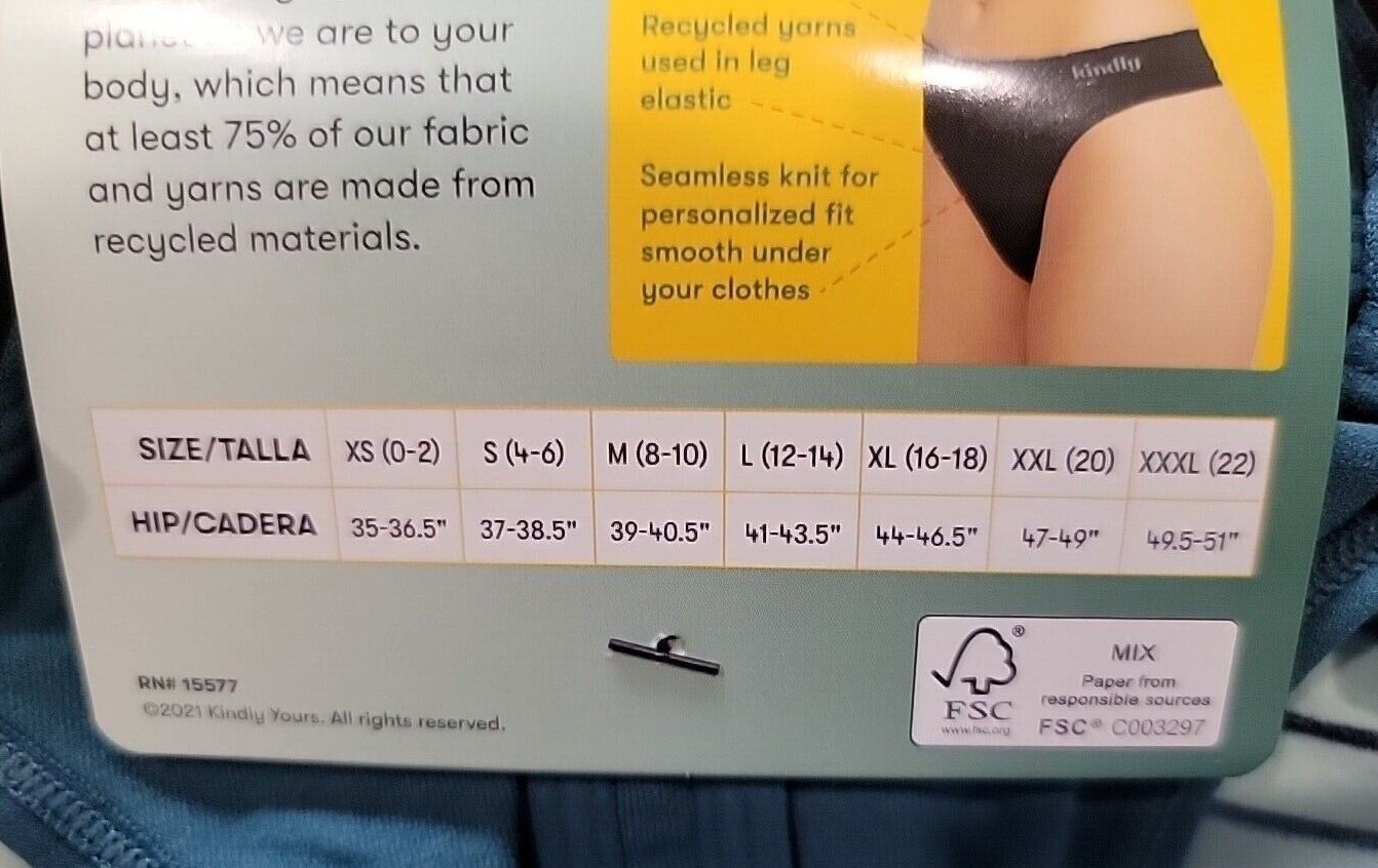 Kindly Yours Womens Sustainable Seamless Thong Panties 3Pk XS S M L XL 2XL 3XL