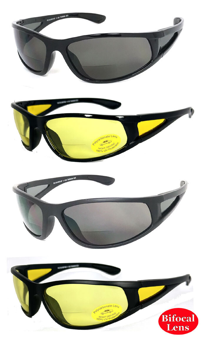 Mens Wrap Around Sport Inner Bifocal Sunglasses Sun Reader Polycarbonate Lens