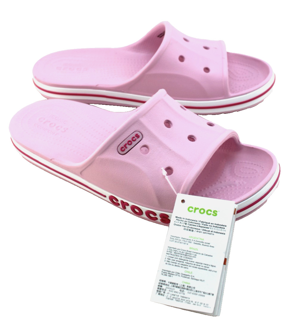 New CROCS Women’s 10 Bayaband Pink with Raised Crocs Logo Unisex Slide Sandals