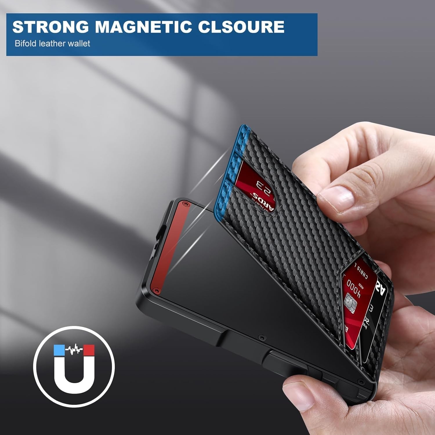 Men’s Slim PopUp Bifold Carbon Fiber Wallet, RFID Blocking, Money Clip, Men Gift