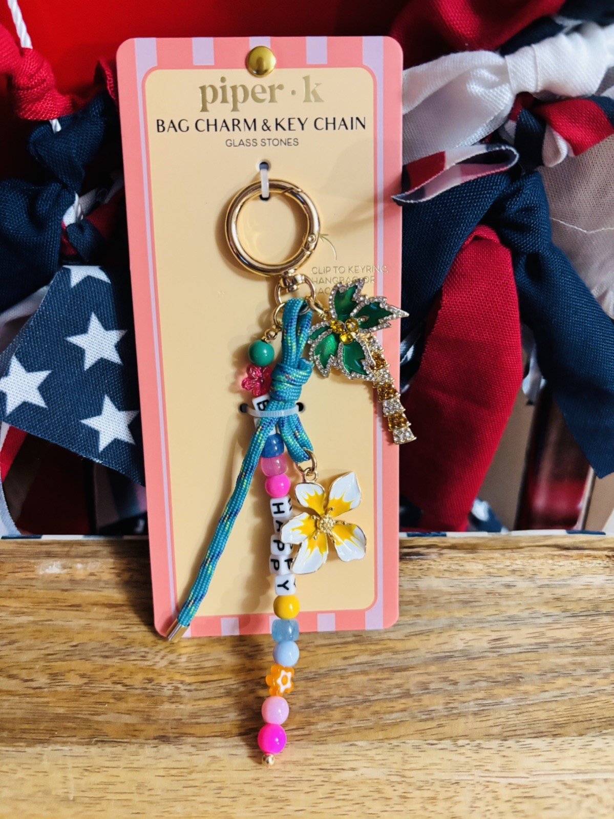 🌴Nwt Piper K Tropical Palm Tree Be Happy Bag Charm Keychain