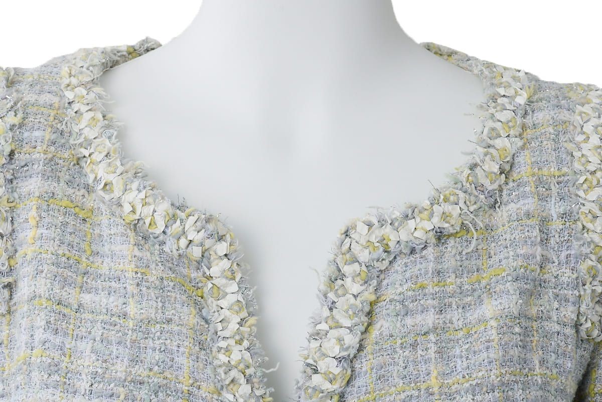 [Returns accepted] CHANEL Coco Button Tweed Collarless Jacket Outerwear 34 Blue