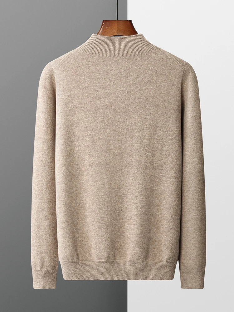 Autumn Winter Men’s Wool Pullover Basic Mock Neck Sweater Soft Warm Cashmere Jum