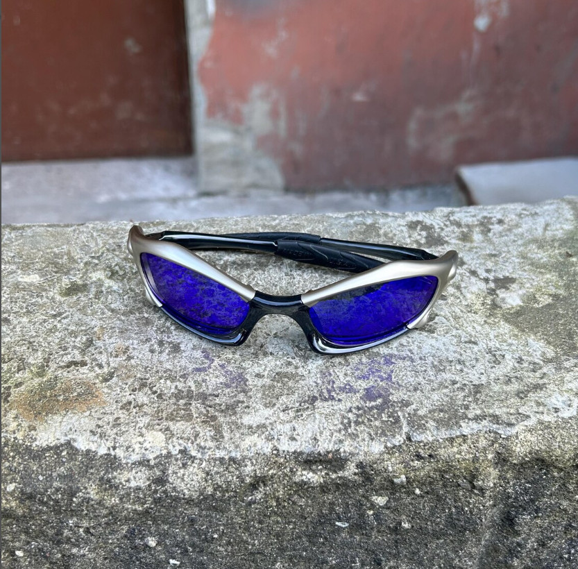 Vintage Oakley Splice Blue Sunglasses Sliver Frame Gorpcore Style
