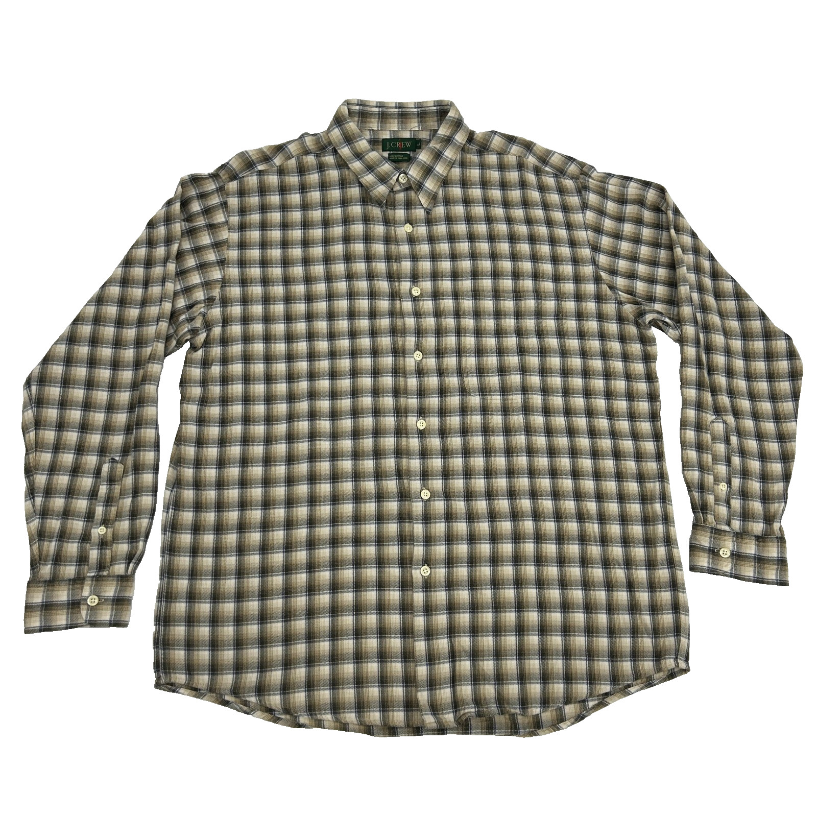 J. Crew Oarsman Shirt Men’s Large Beige White Plaid Long Sleeve Button Up