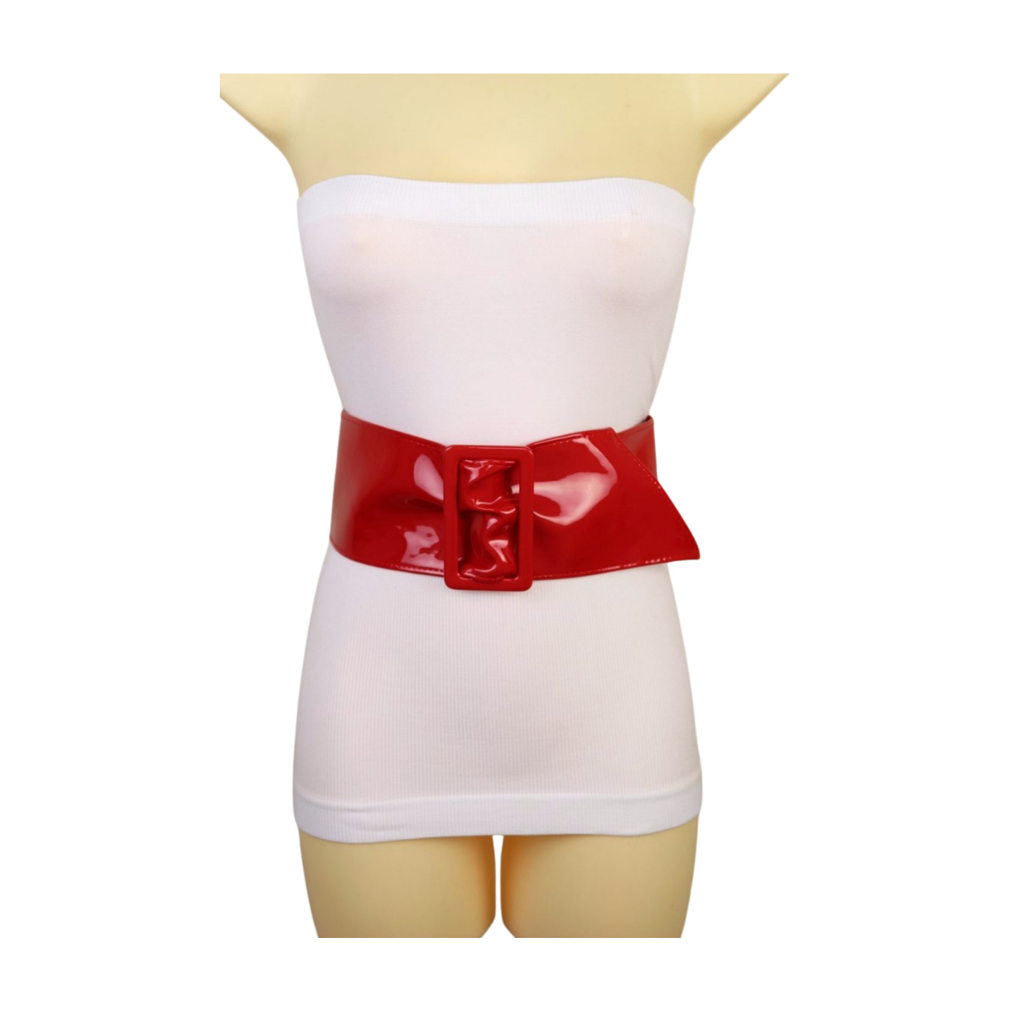 Women Red Faux Patent Leather Wide Premium Fashion Cool Belt Big Buckles Fit S M