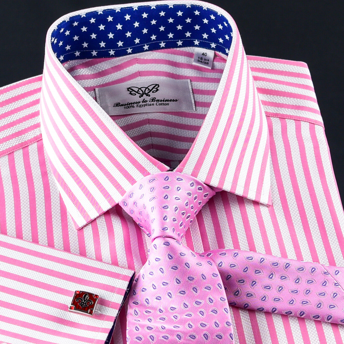 Pink Stripe Unique Designed Blue Stars Inner Lining Business Shirt Smart Top