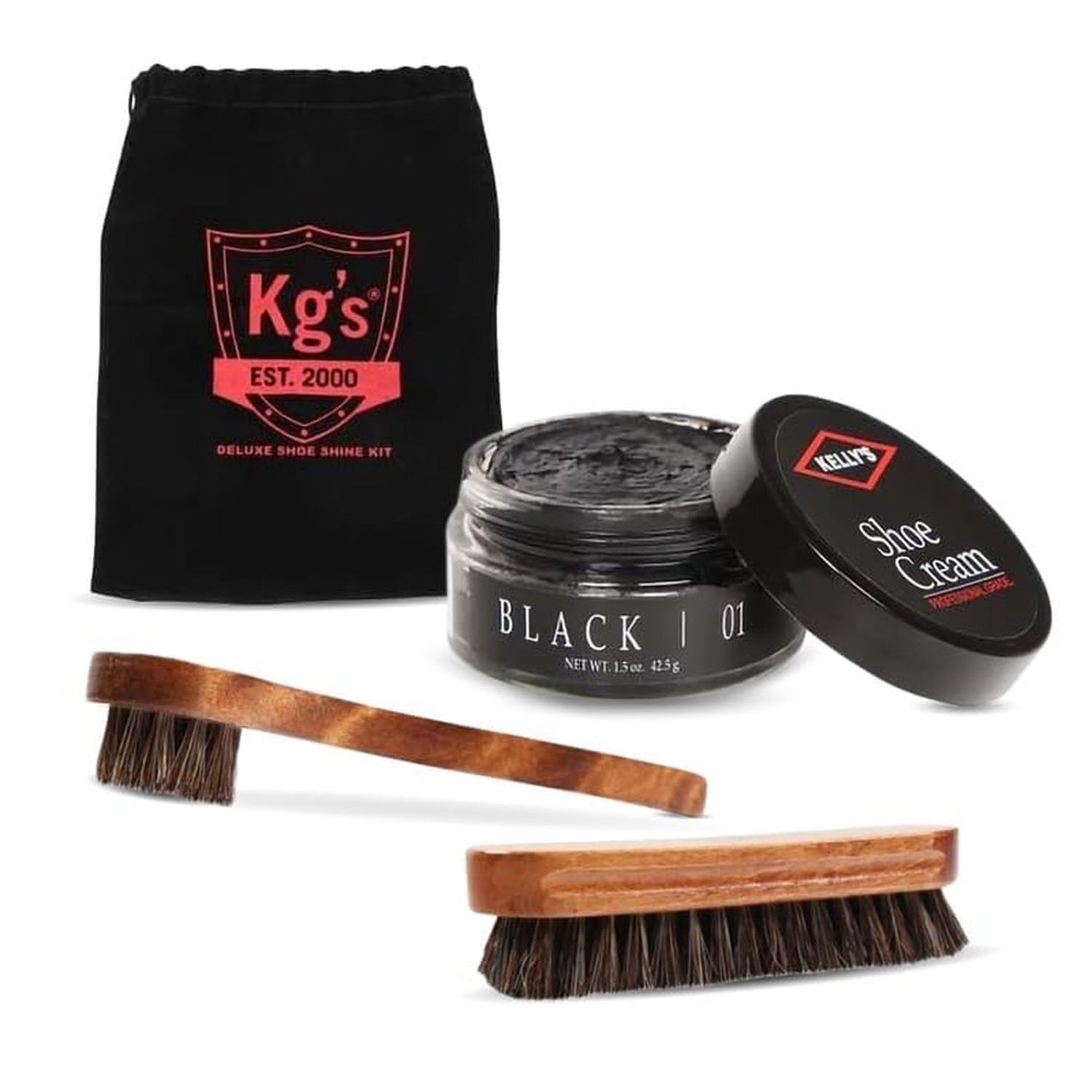Kg’s Shoe Shine Kit Includes Polish, Horsehair Brush, Applicator, and Storage…