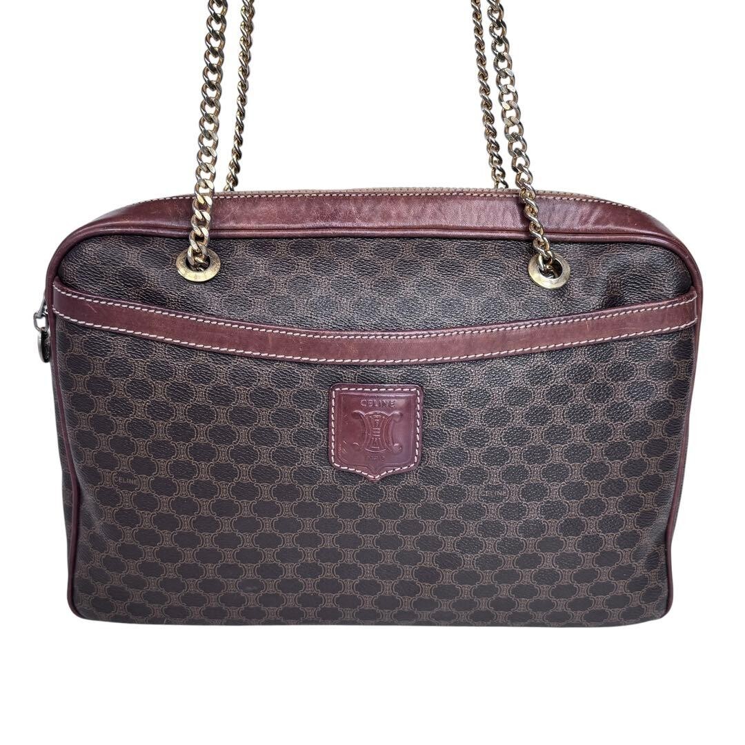 CELINE Shoulder bag Macadam PVC Leather Brown Vintage Authentic From Japan