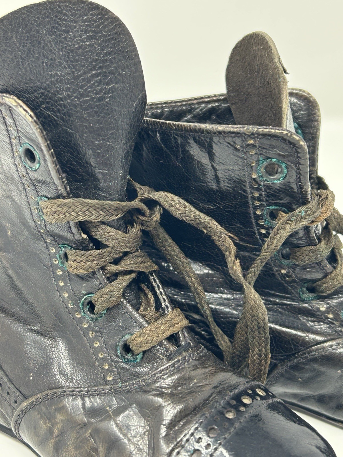 Antique Child’s Black Leather Lace-Up Boots, Brogue Cap Toe, c.1900, 4.8”