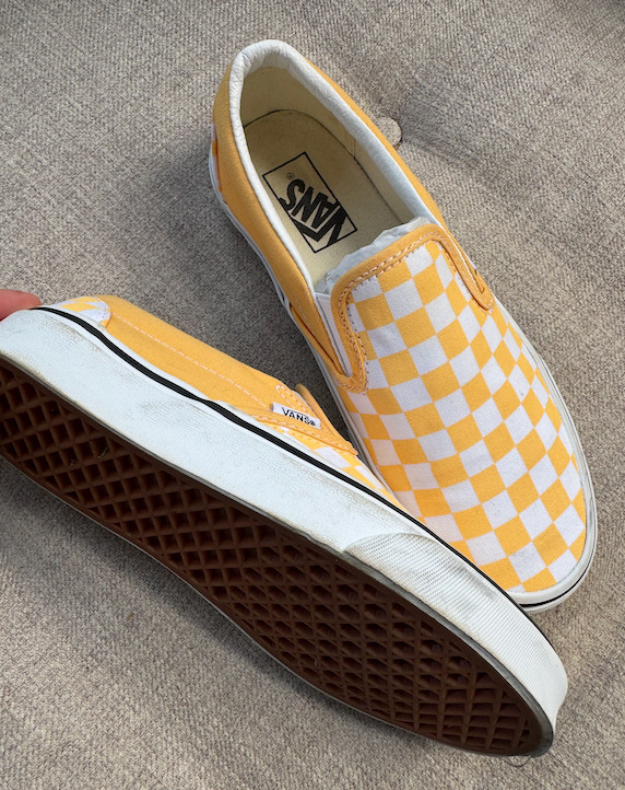Vans Classic Slip On Checkerboard Yellow White Womens Size 8.5 Canvas Shoes
