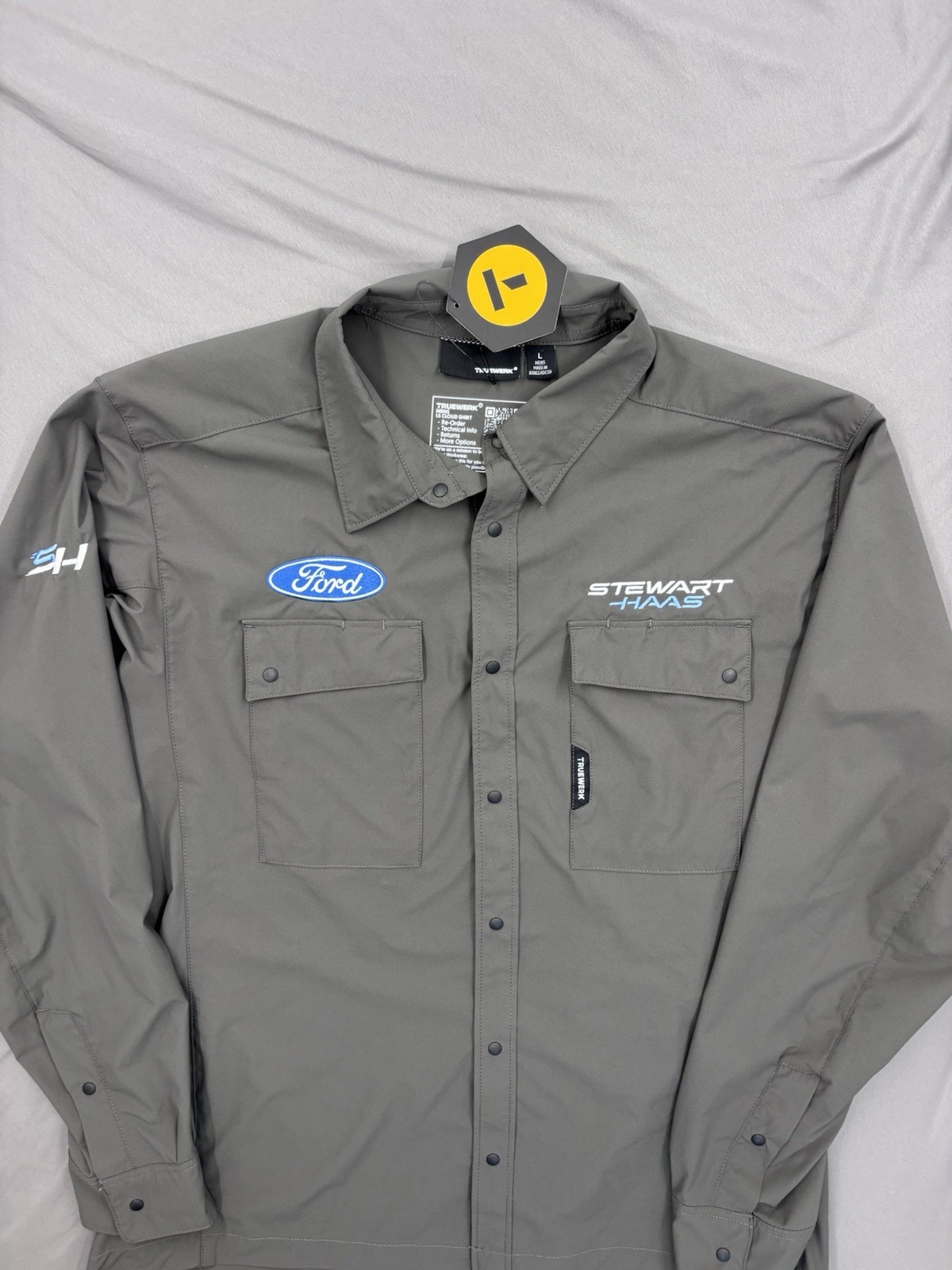 Truewerk Cloud LS Shirt Ford Stewart Haas Racing Large Gray Snap Button NASCAR