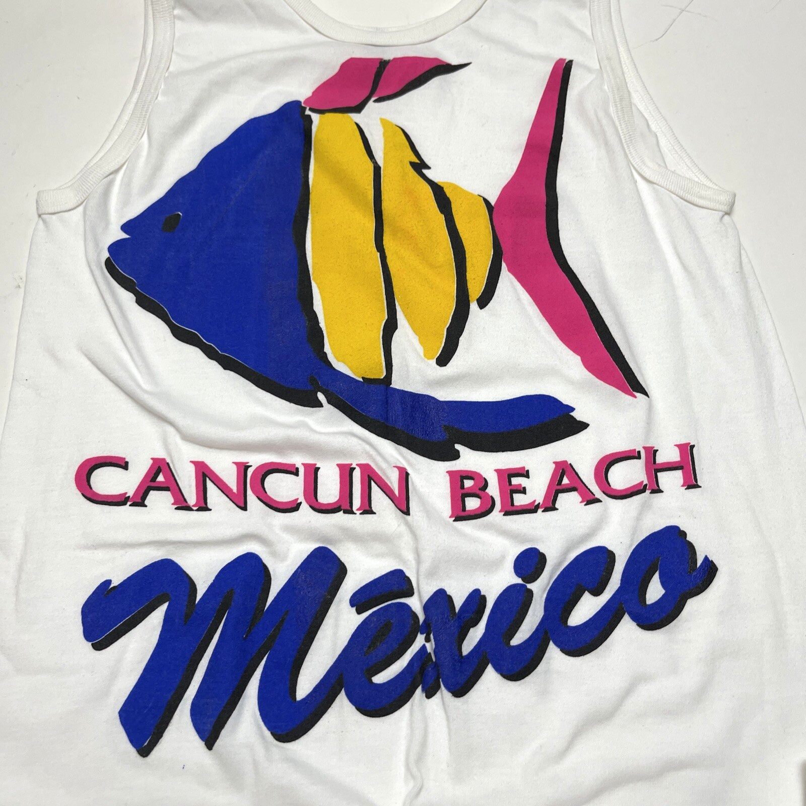 Vintage Cancun Beach Fish Graphic One Piece Tank Shirt Dress Cover Up One Size